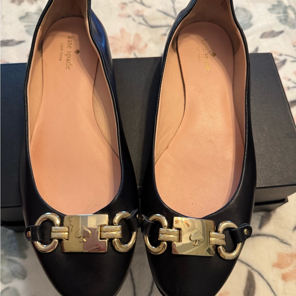 Kate Spade Black Flats with Gold Accents